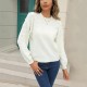 Chic Design Crew Neck Long Sleeve Knitwear Womens Sweaters Sweet White Pearl Beaded Knitted Pullover Sweaters Tops For Ladies