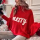 Dear-Lover Merry Letter Embroidered Turtleneck Pullover Ugly Christmas High Neck Women Knitted SweaterPopular