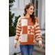 Womens Knitted Sweaters Checkered Floral Print Striped Long Sleeve Sweater For Women