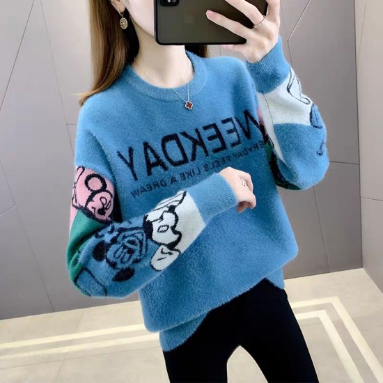 Wholesale womens sweater fashion temperament commuter round neck pullover knitted stitching sweater