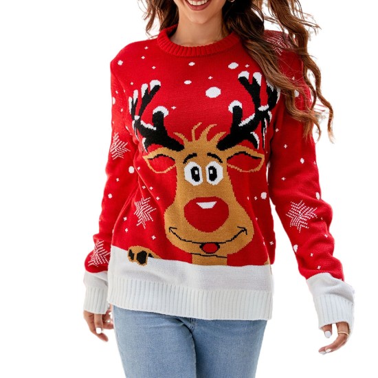 Wholesale Custom Womens Knit Jacquard Casual Crew Neck Ugly Christmas Sweater