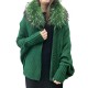 Plus Size Batwing Sleeves Coat Solid Color Women Cardigan with Detachable Raccoon Fur Collar