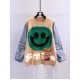 Color Blocking Womens Sweater Shirt Top Patchwork Denim Pullover Fall Winter Knitted Cotton Polyester Sweater