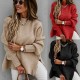 FuYu 2023 Winter New Womens Half High Neck Solid Colour Bundle Side Split Knitted Womens Solid Sweaters