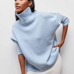 Sweater Manufacturers Womens Sweaters Warm Turtle Neck Winter Knit Long Sleeve Turtleneck Top Custom Oversized Knitwear WomenPopular