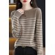 In Stock Fashion Crew Neck Casual Top Striped Wool Knitted Jumper Pullover Plus Size Womens Sweater