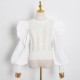 Wholesale 2023 Autumn Style New Round Neck Long Bubble Sleeves Thin Perspective Spliced Womens Sweaters