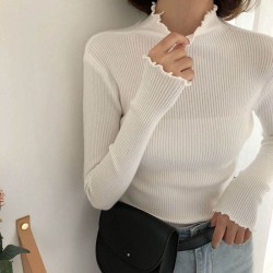 Custom Women sweater turtleneck women tops high neck sweaters girl knitted cotton ribbed pullover womens sweaters