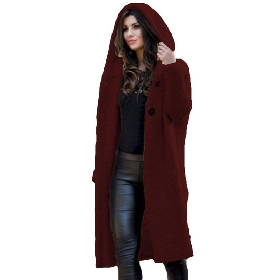 2021 Fashion Fall Autumn Winter Knitted Hooded Long Coat Jacket Ladies Cardigan Womens Sweaters