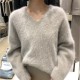 2022 High Quality Womens Mohair Loose Pullover New Winter Long Sleeve Knitted Thick Soft Warm V Neck Sweater Tops for Women