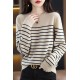 In Stock Fashion Crew Neck Casual Top Striped Wool Knitted Jumper Pullover Plus Size Womens Sweater