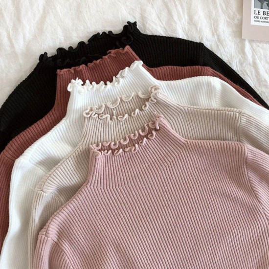 Custom Women sweater turtleneck women tops high neck sweaters girl knitted cotton ribbed pullover womens sweaters