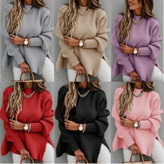 Wholesale Long Sleeve Plus Size Loose Lazy sweater Solid Color Knit Pullover Womens Sweater