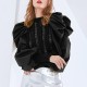 Wholesale 2023 Autumn Style New Round Neck Long Bubble Sleeves Thin Perspective Spliced Womens Sweaters