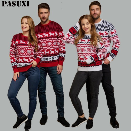 PASUXI Custom Warm Jacquard Family Christmas Sweater Vintage Unisex Pullover Men Knitted Womens Sweaters For Winter