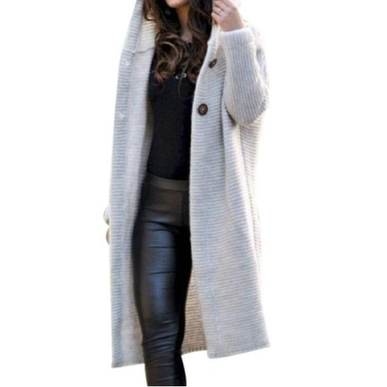 2021 Fashion Fall Autumn Winter Knitted Hooded Long Coat Jacket Ladies Cardigan Womens Sweaters