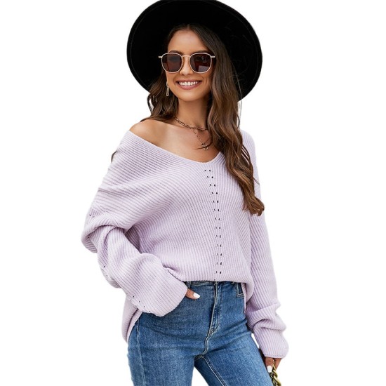 Hot Selling Womens Sweaters Shopify Dropshipping Casual Sweater Clothing Fall 2023 V-neck Europe America Loose Sweater