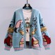 Custom Logo Oversized Knitted Embroidery cardigan Ladies cartoon Knit Jacquard Loose Women Cardigans Sweater With Pockets