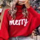 Dear-Lover Merry Letter Embroidered Turtleneck Pullover Ugly Christmas High Neck Women Knitted SweaterPopular