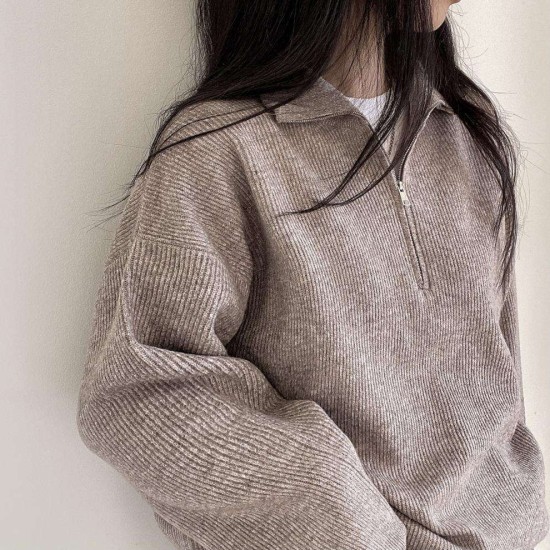 Loose Long Y2K Womens Sweaters Knit Pullover Half Zipper Up Big Neck Drop Shoulder Fall Warm Wear