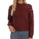 Chic Design Crew Neck Long Sleeve Knitwear Womens Sweaters Sweet White Pearl Beaded Knitted Pullover Sweaters Tops For Ladies