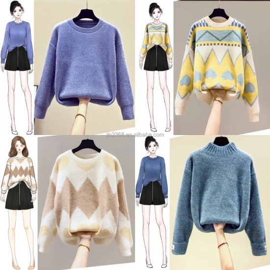 Private Label Wholesale High Quality Winter Blanks Crew Neck Oversized Pullover Knitted Sweater Women