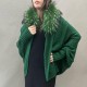 Plus Size Batwing Sleeves Coat Solid Color Women Cardigan with Detachable Raccoon Fur Collar