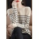 In Stock Fashion Crew Neck Casual Top Striped Wool Knitted Jumper Pullover Plus Size Womens Sweater