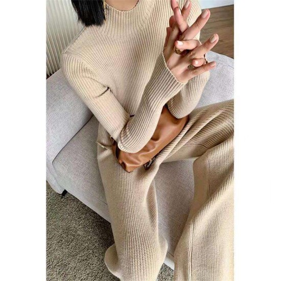 2022 Wholesale Knit Sweater 3 Pieces Sets Loose Cardigan Pullover Long Sleeves Tops Autumn Winter Long Pants Womens SweaterPopular