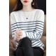 In Stock Fashion Crew Neck Casual Top Striped Wool Knitted Jumper Pullover Plus Size Womens Sweater