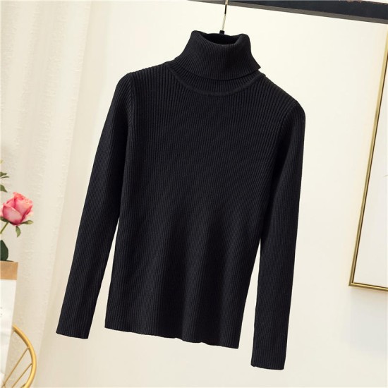 New-Coming Autumn Winter Top Solid Pull Femme Pullover Thick Knitted Womens Turtleneck Oversize Women SweaterPopular