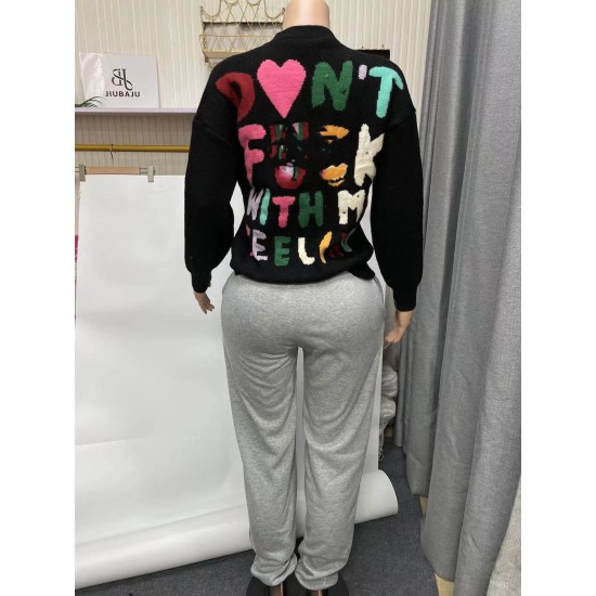 Letter Embroidered Oversized Pullover Casual Street Wear Loose Warm Sweater Women Knitted TopsPopular