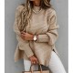 FuYu 2023 Winter New Womens Half High Neck Solid Colour Bundle Side Split Knitted Womens Solid Sweaters