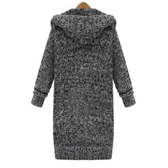 Large Size Womens Autumn And Winter Europe And The New Long Thick Knit Cardigan Loose Hooded Sweater Women Wholesale