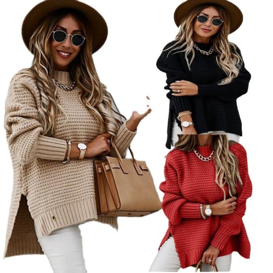 Wholesale Long Sleeve Plus Size Loose Lazy sweater Solid Color Knit Pullover Womens Sweater