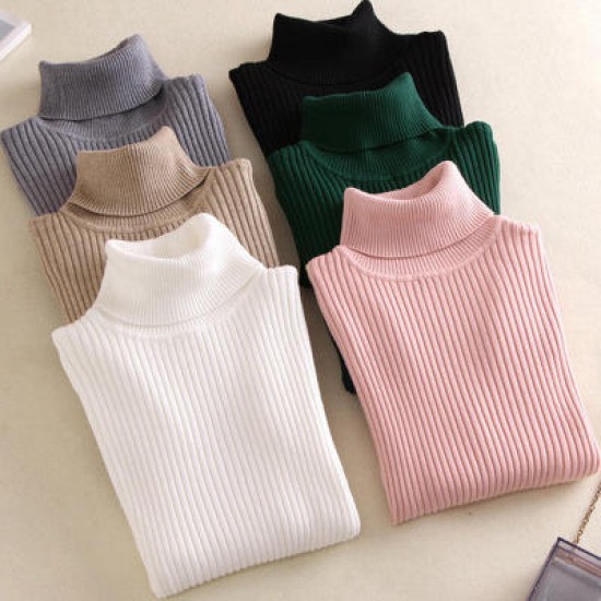 2022 New Design Fall Winter Christmas High Neck Knitted Vertical Stripe Womens Sweater