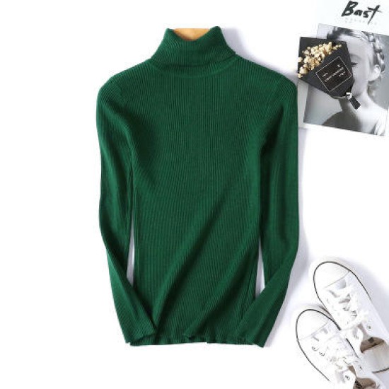 2022 New Design Fall Winter Christmas High Neck Knitted Vertical Stripe Womens Sweater