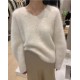 2022 High Quality Womens Mohair Loose Pullover New Winter Long Sleeve Knitted Thick Soft Warm V Neck Sweater Tops for Women