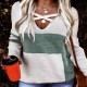 D2220 Long Sleeve Casual Knitted Tops Women Sweater V Neck Contrast Printing Womens Sweaters